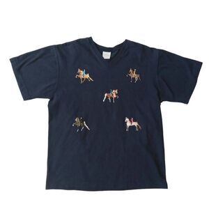 Cherokee Vintage Blue V-Neck Fabric Gel Painted Horse Design Tee Women's Medium